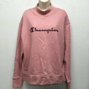 Champion Sweatshirt Womens Large Pink Spellout Mock Neck
